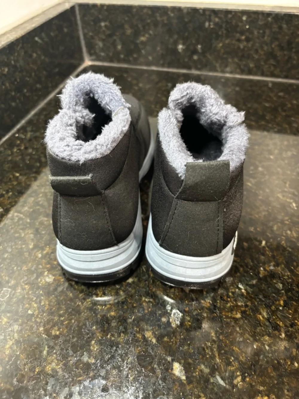 New Black Slip-On Waterproof Winter Sneakers with Gray Faux Fur Lining Size 37